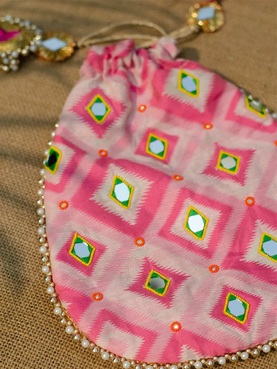 Ikat Mirror Embroidered Rani Potli Bag