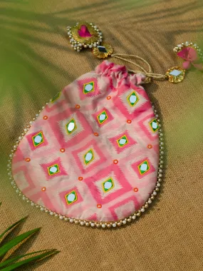 Ikat Mirror Embroidered Rani Potli Bag