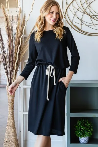 Reborn J Long Sleeve Tee Dress with Drawstring Waist