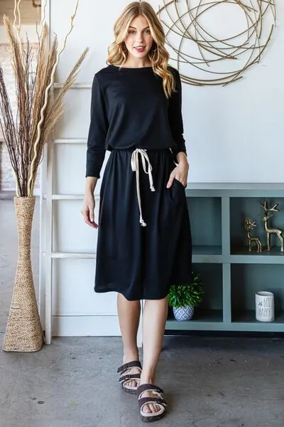 Reborn J Long Sleeve Tee Dress with Drawstring Waist