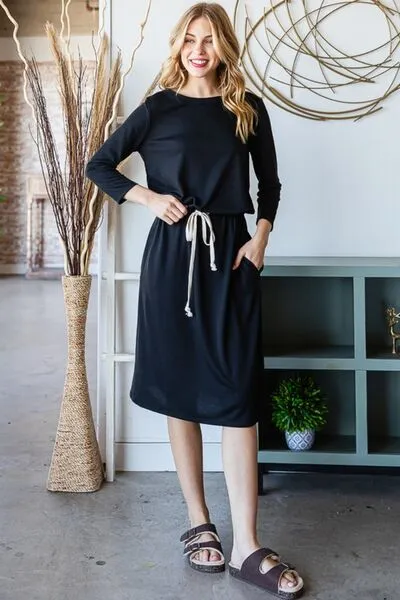 Reborn J Long Sleeve Tee Dress with Drawstring Waist