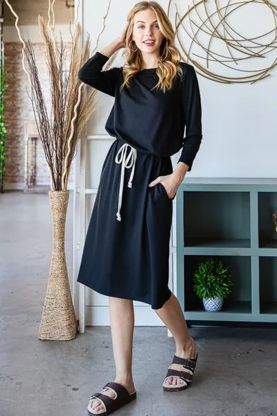 Reborn J Long Sleeve Tee Dress with Drawstring Waist