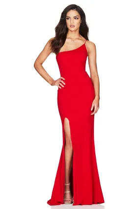 Red One Shoulder Gown by Nookie Jasmine