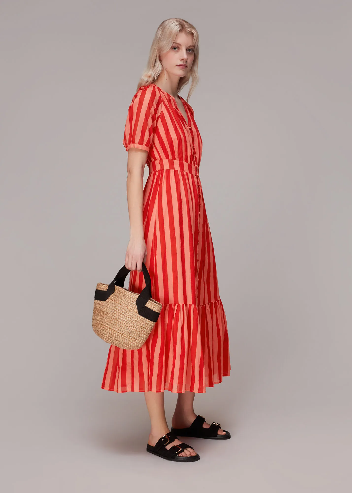 Red Tori Stripe Cotton Voile Dress