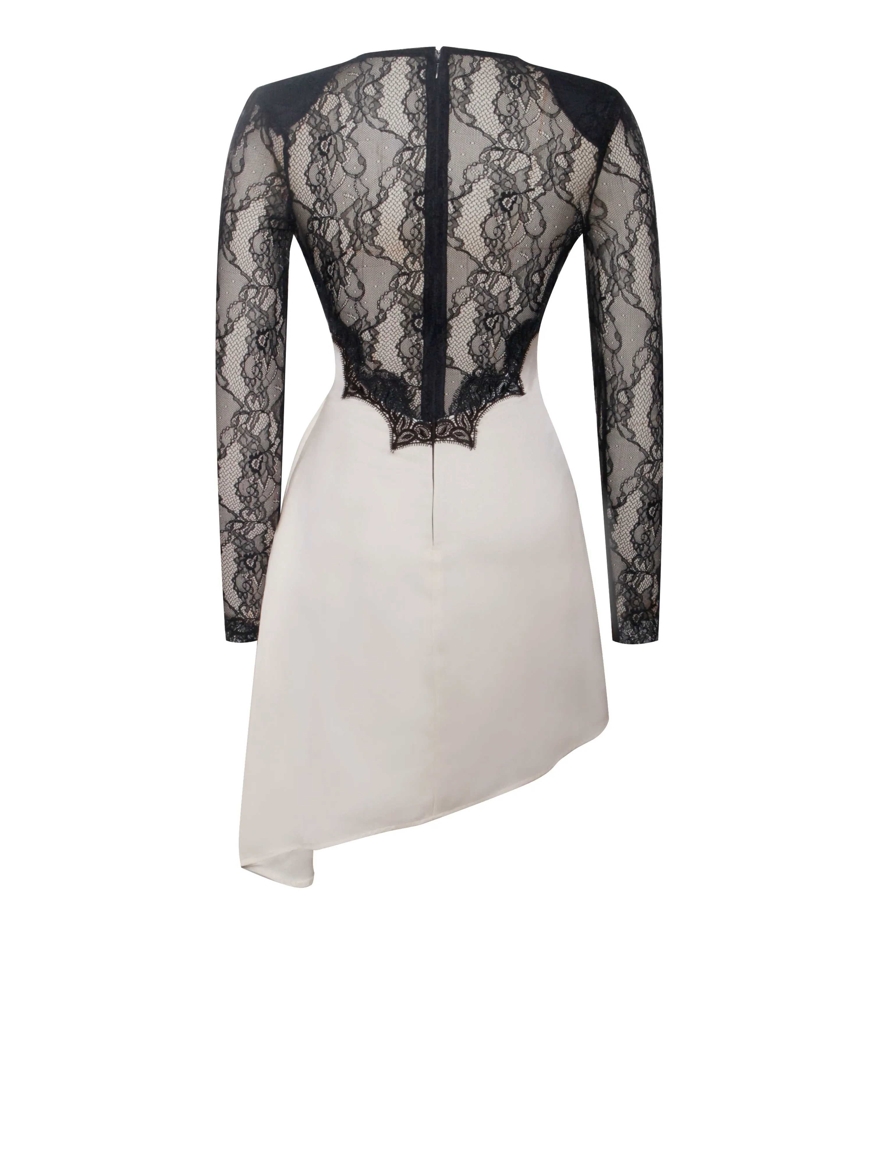 Reese Black Lace Sleeve White Satin Midi Dress