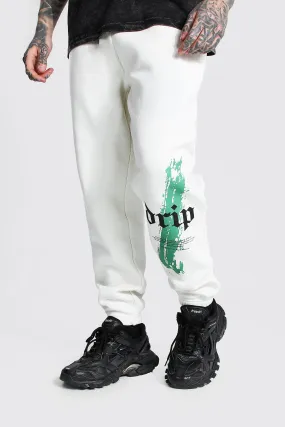 Regular Drip Leg Print Joggers | boohooMAN UK