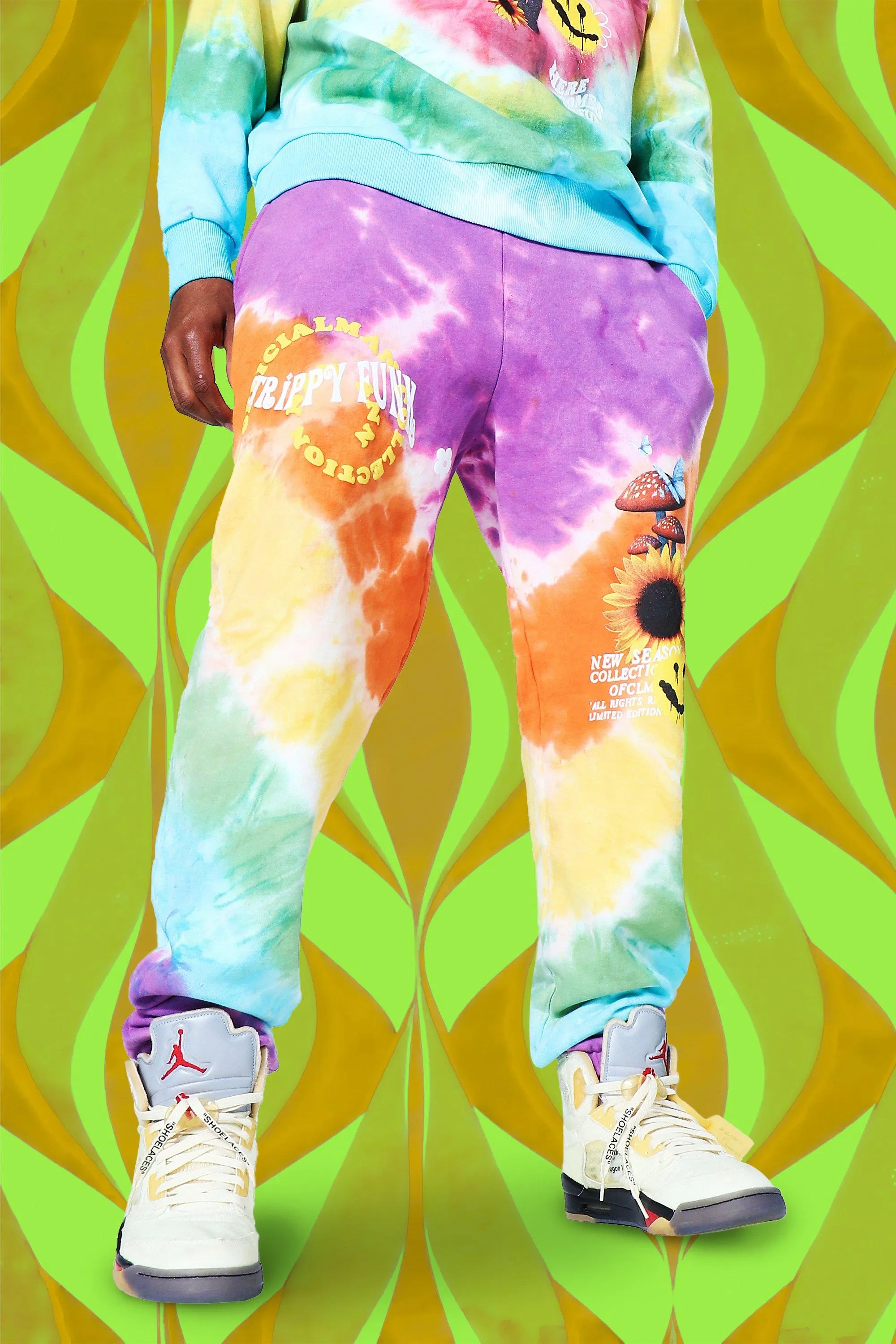 Regular Mushroom Tie Dye Joggers | boohooMAN UK