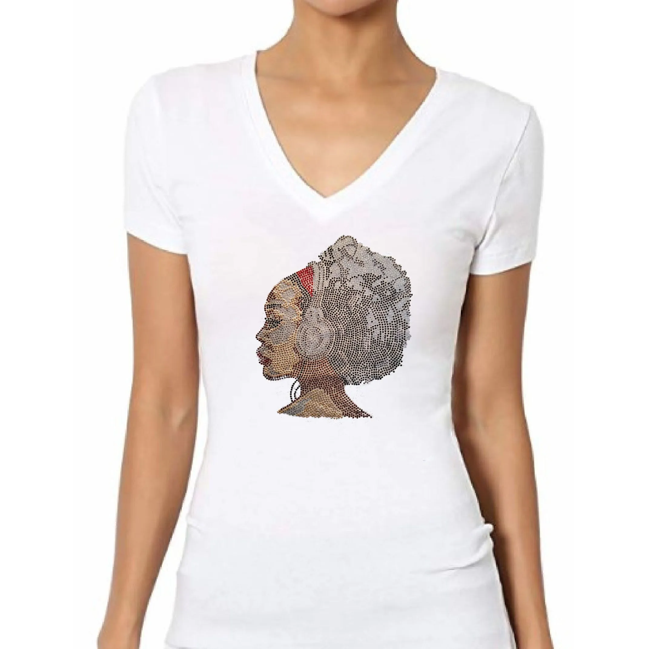 Rhinestone Afro Girl T Shirt With Headphones