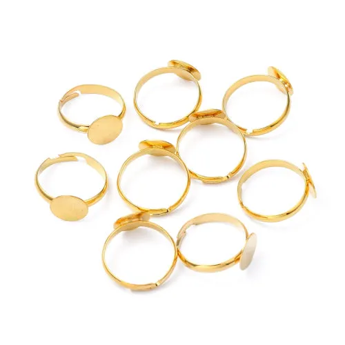 Adjustable Brass Ring Blanks with 10mm Flat Base Setting - Golden Pad Ring