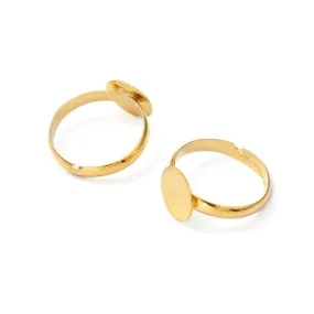 Adjustable Brass Ring Blanks with 10mm Flat Base Setting - Golden Pad Ring