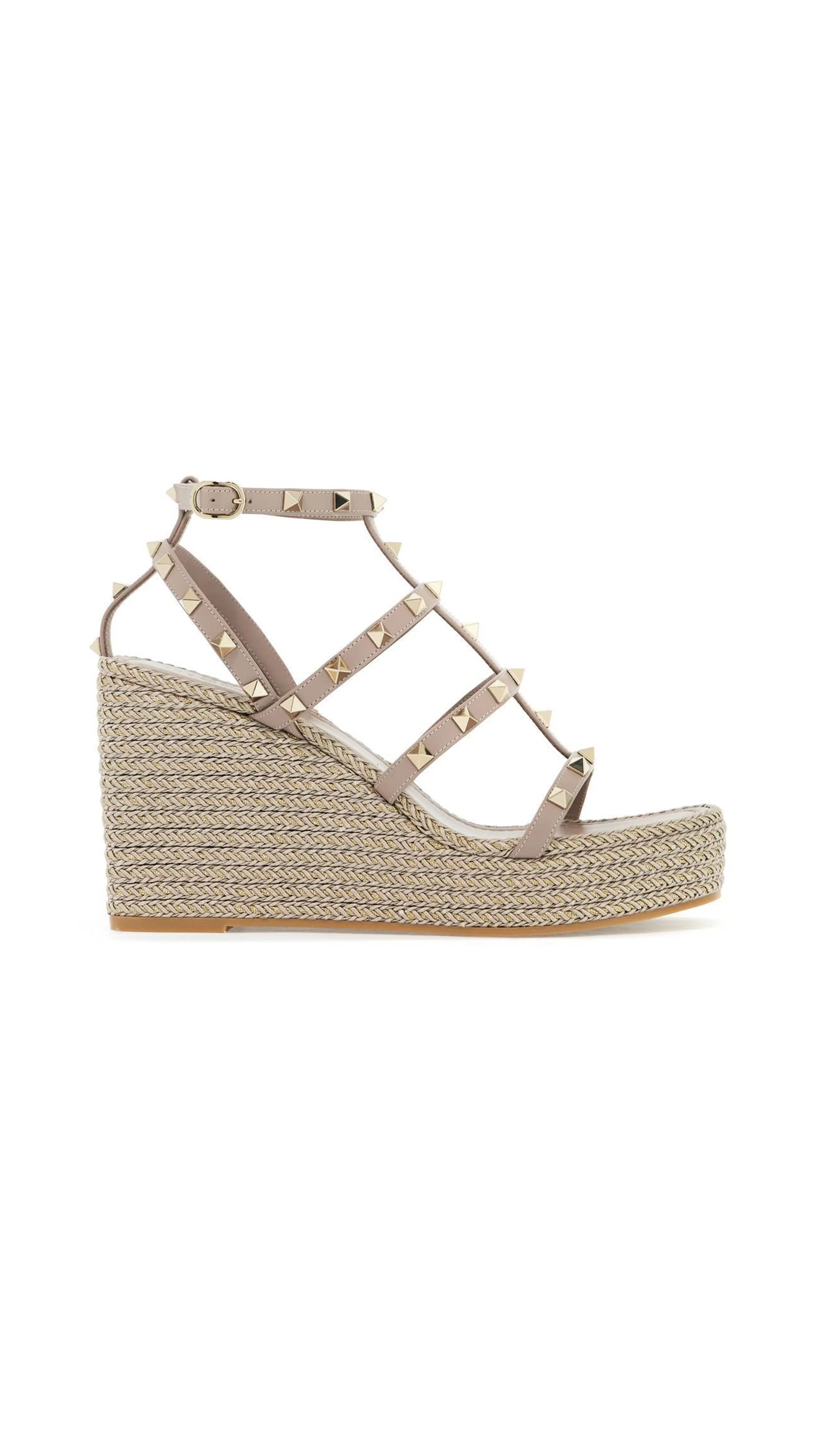 Rockstud Ankle Strap Wedge Sandals 95MM - Poudre