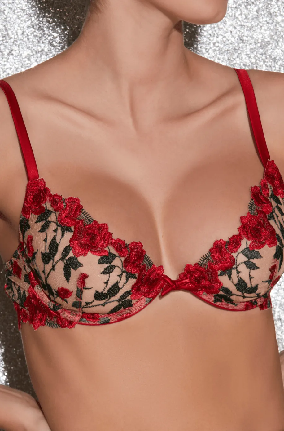 roses and thorns embroidery demi bra