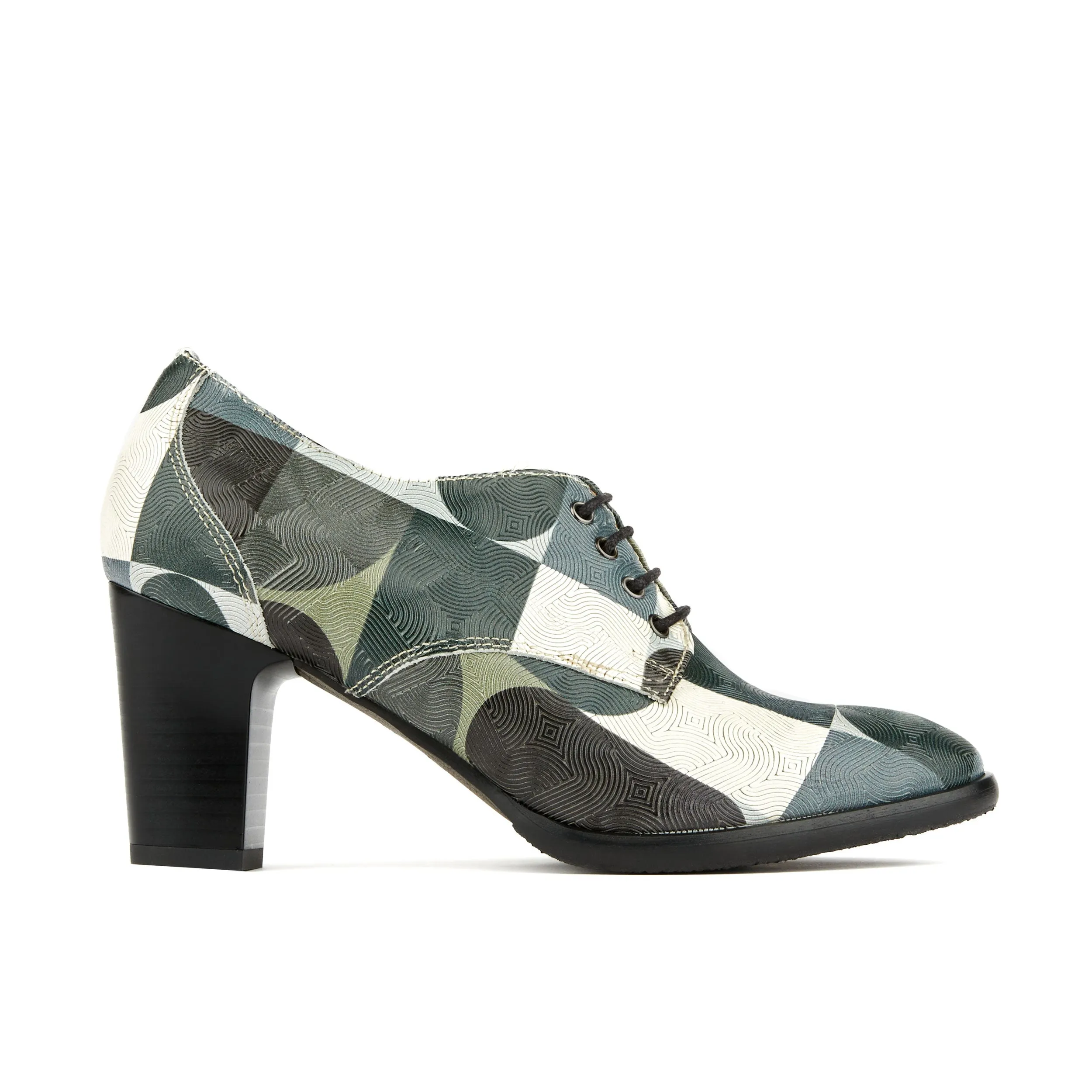 ROULETTE GREY GROOVY - Women's leather oxford pump in 3 inch block heel