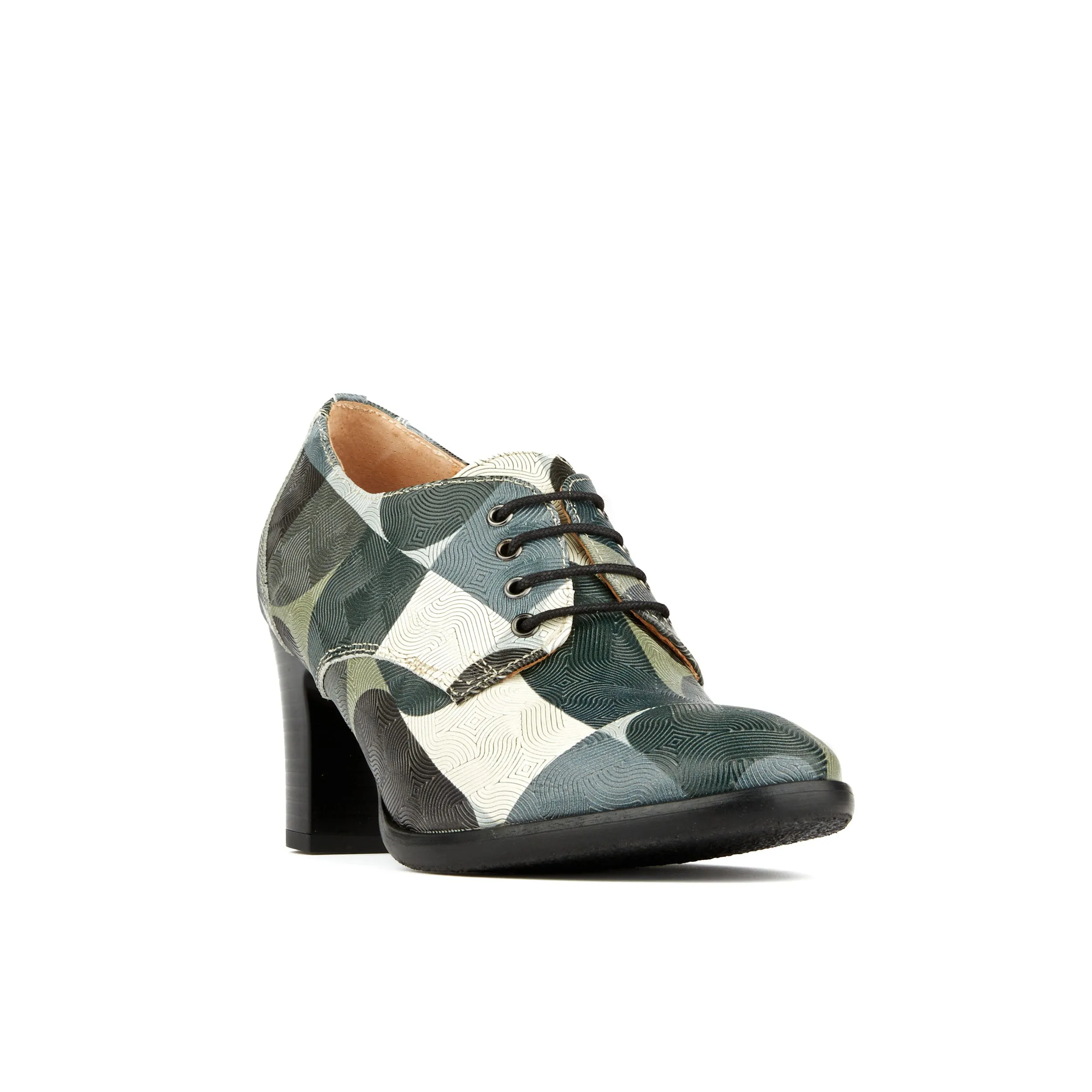 ROULETTE GREY GROOVY - Women's leather oxford pump in 3 inch block heel