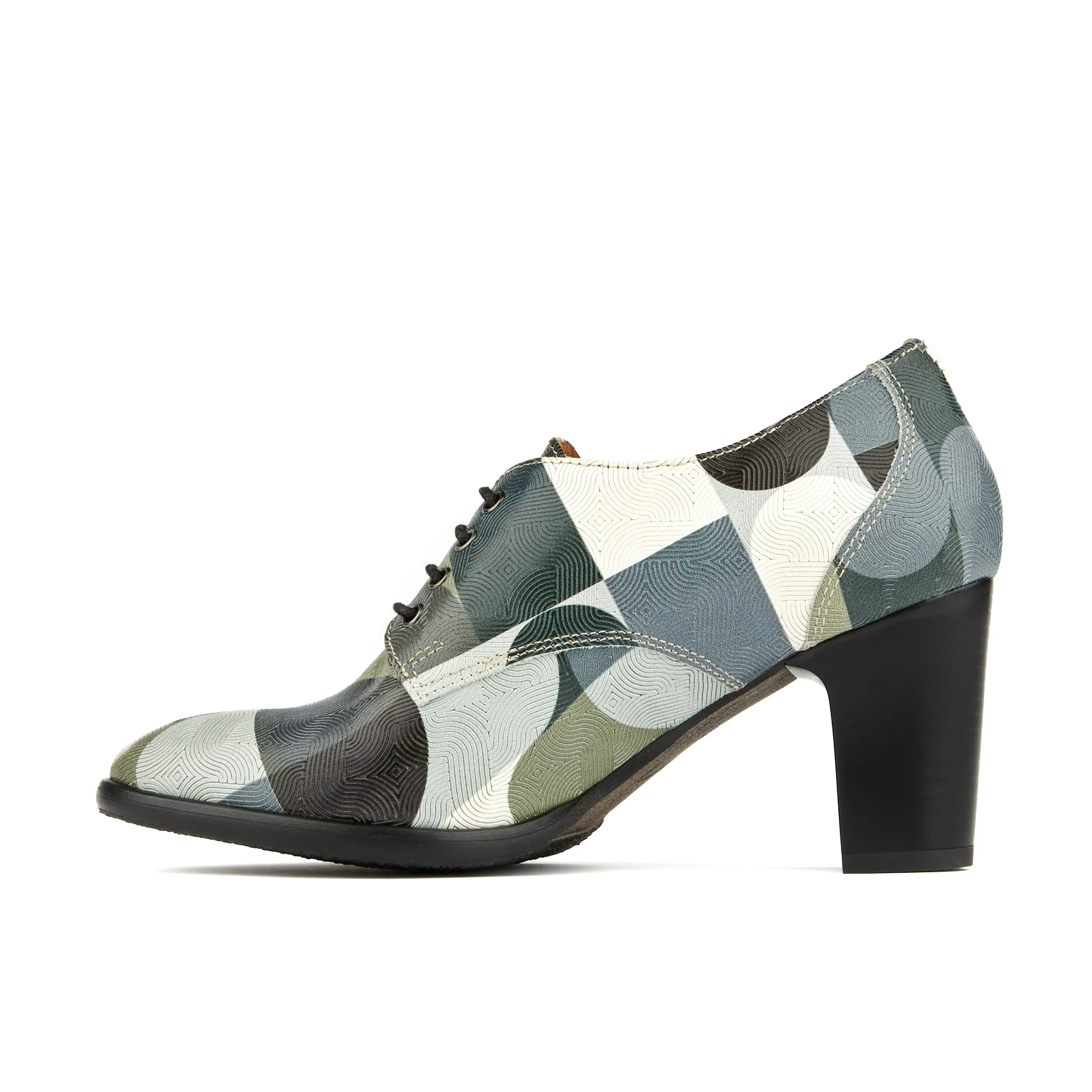 ROULETTE GREY GROOVY - Women's leather oxford pump in 3 inch block heel