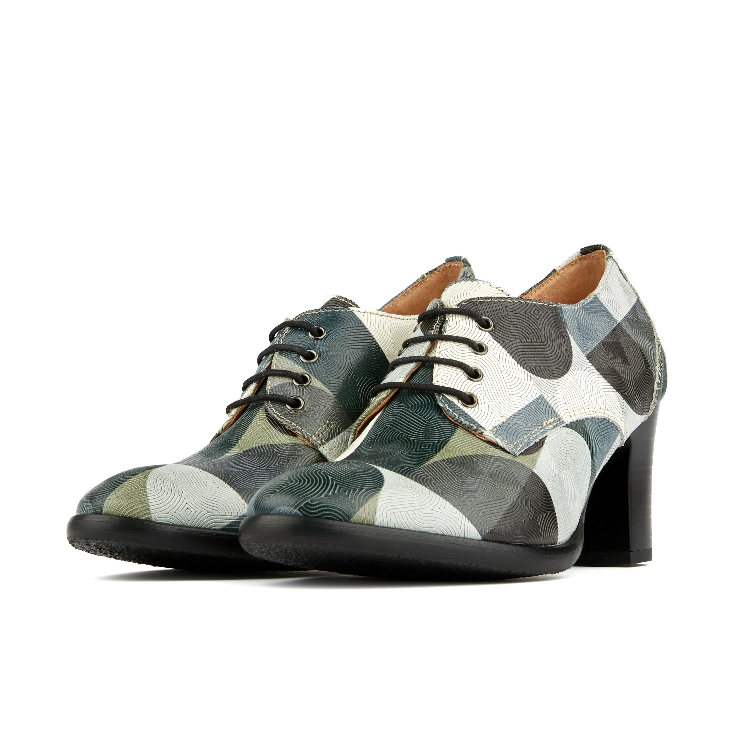 ROULETTE GREY GROOVY - Women's leather oxford pump in 3 inch block heel