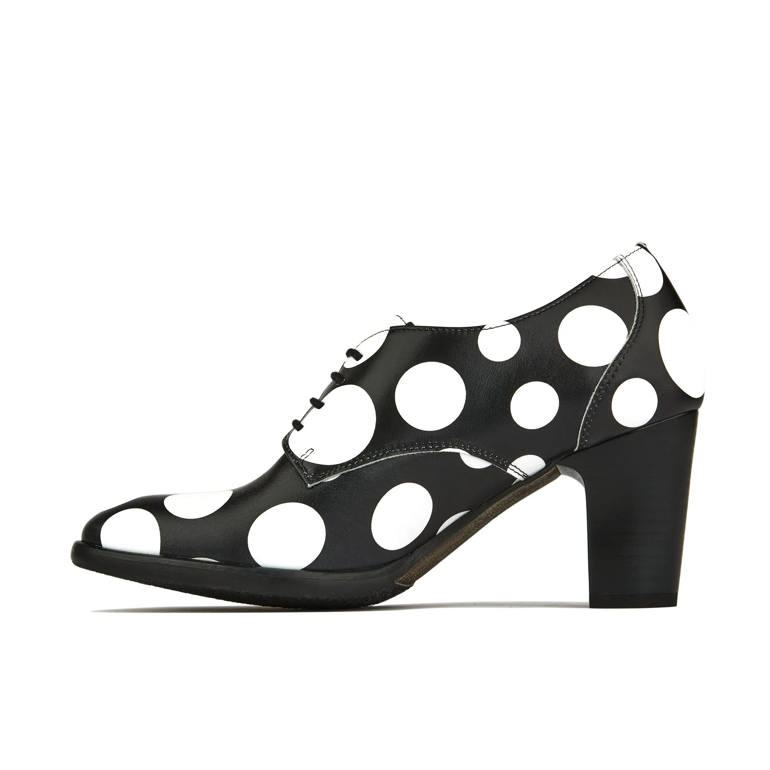 ROULETTE WHITE POLKA - Women's leather oxford pump heel in black & white polka