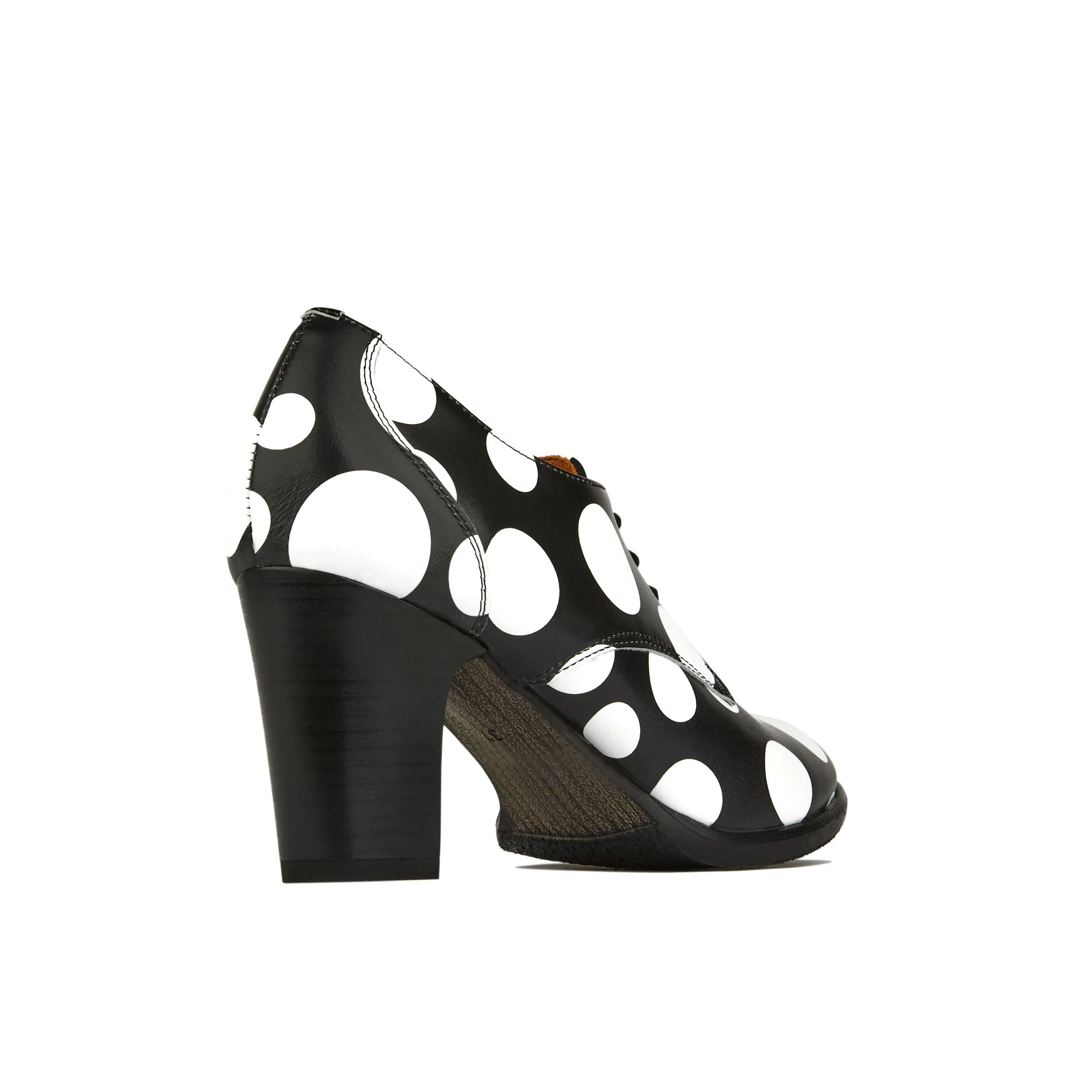 ROULETTE WHITE POLKA - Women's leather oxford pump heel in black & white polka