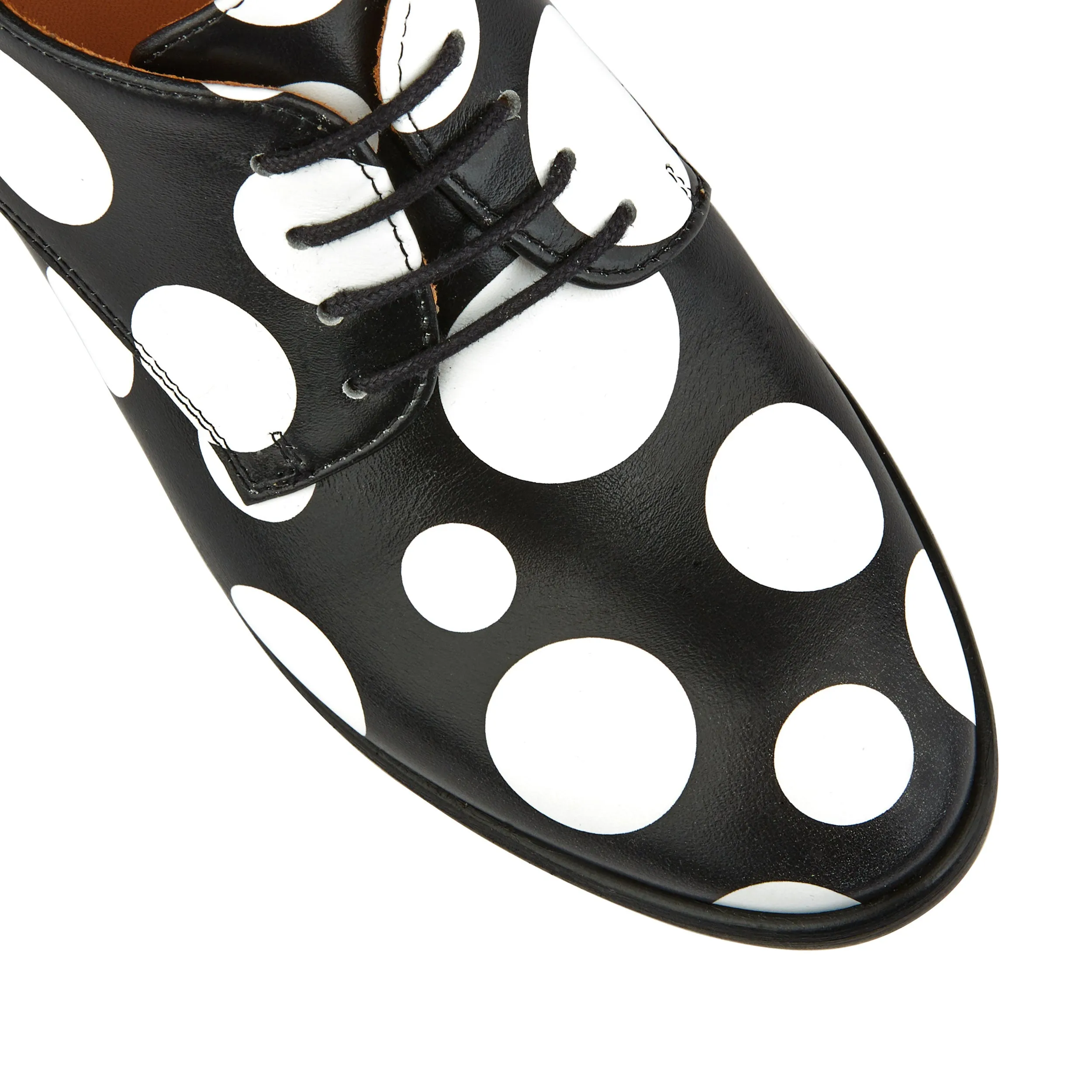 ROULETTE WHITE POLKA - Women's leather oxford pump heel in black & white polka