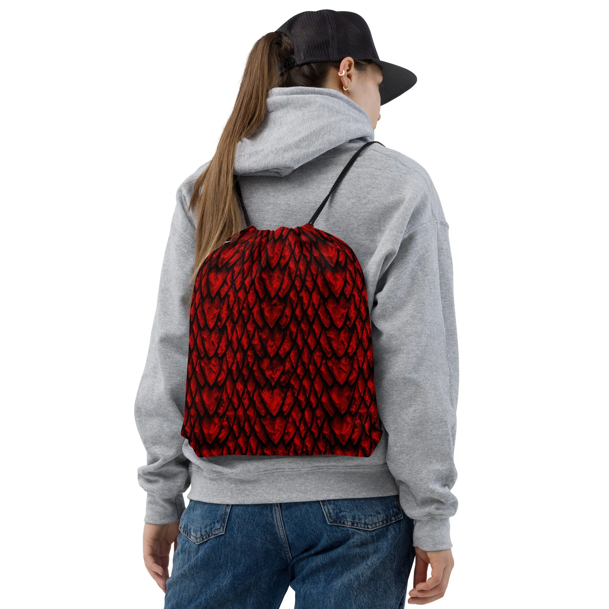 Ruby Dragon Scale Drawstring Bag