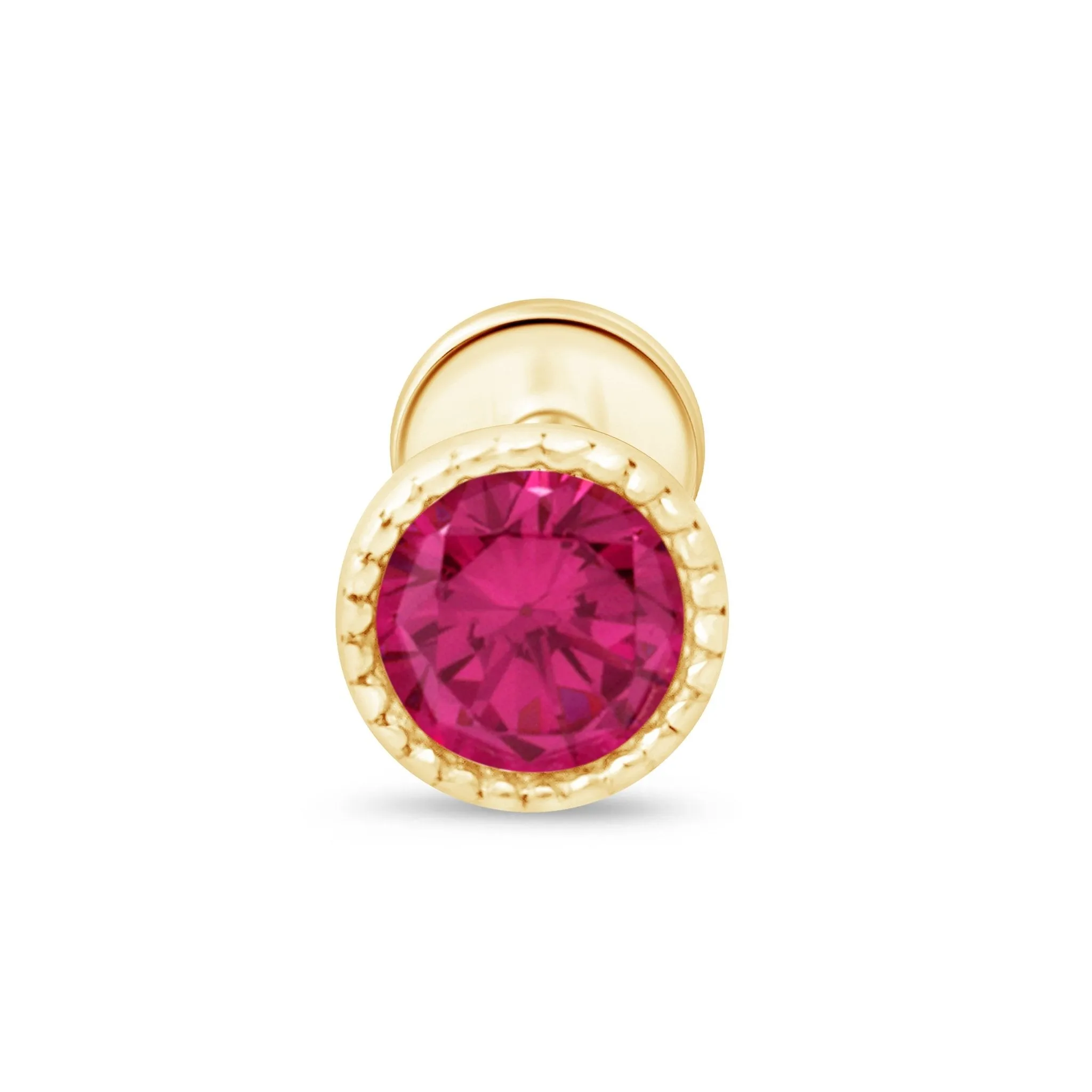 Flat Back Stud with Ruby and Milgrain Bezel