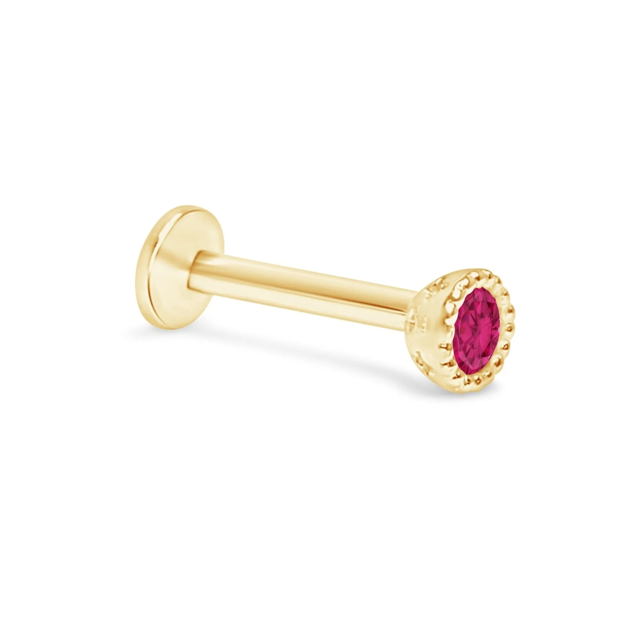 Flat Back Stud with Ruby and Milgrain Bezel