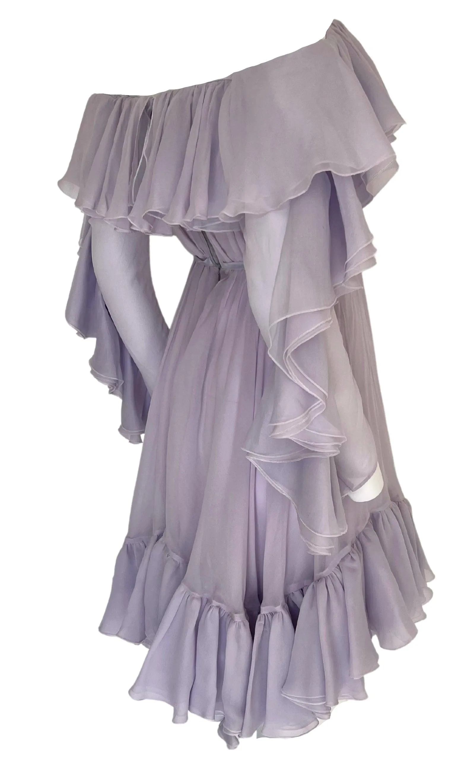 Ruffled Off-Shoulder Silk Dress