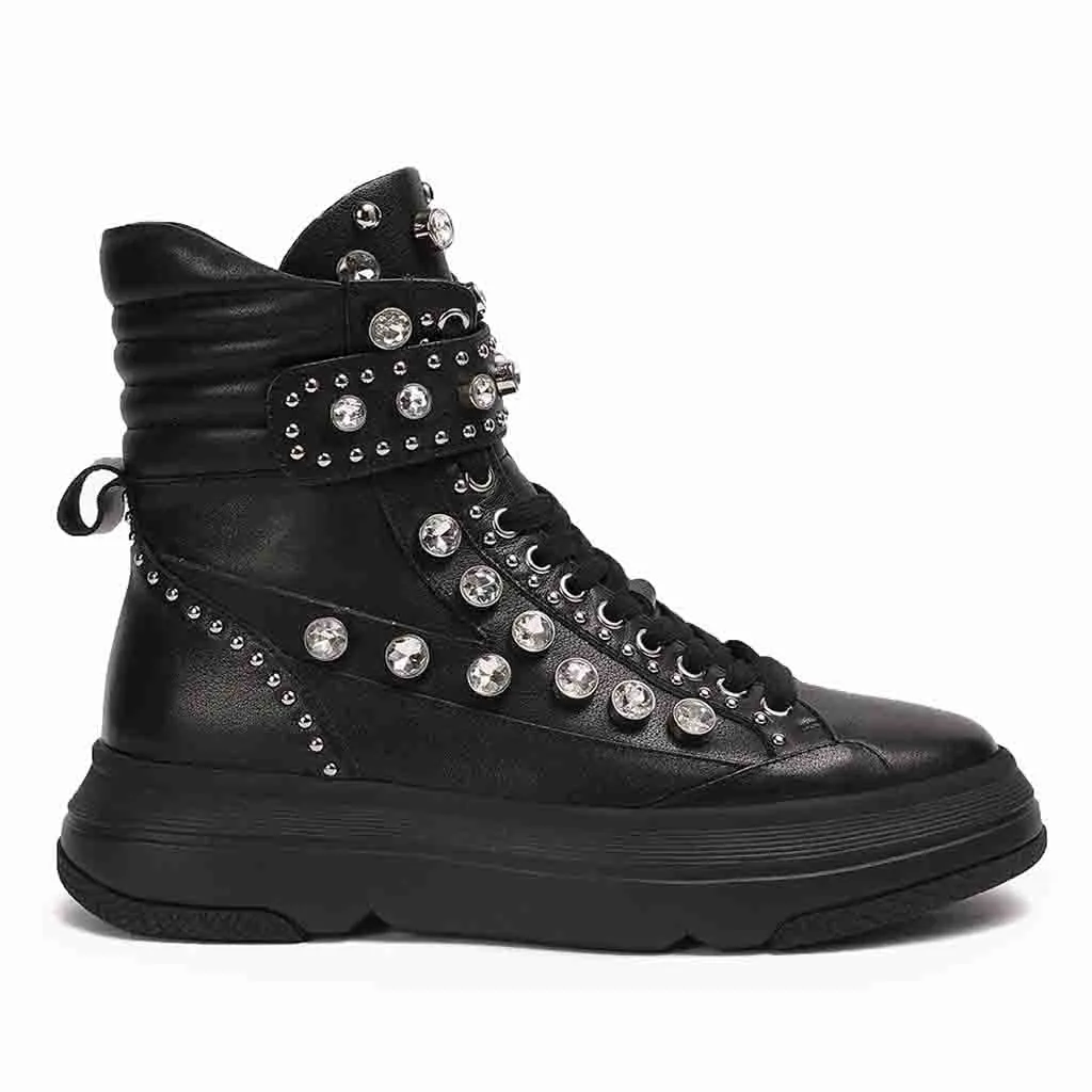 Saint Beyonce Embellished Black Leather Shoes