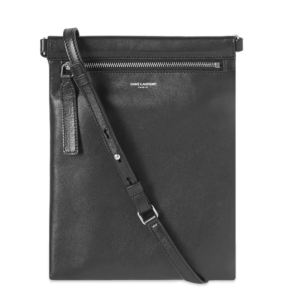 Saint Laurent Black Leather Flat Neck Bag