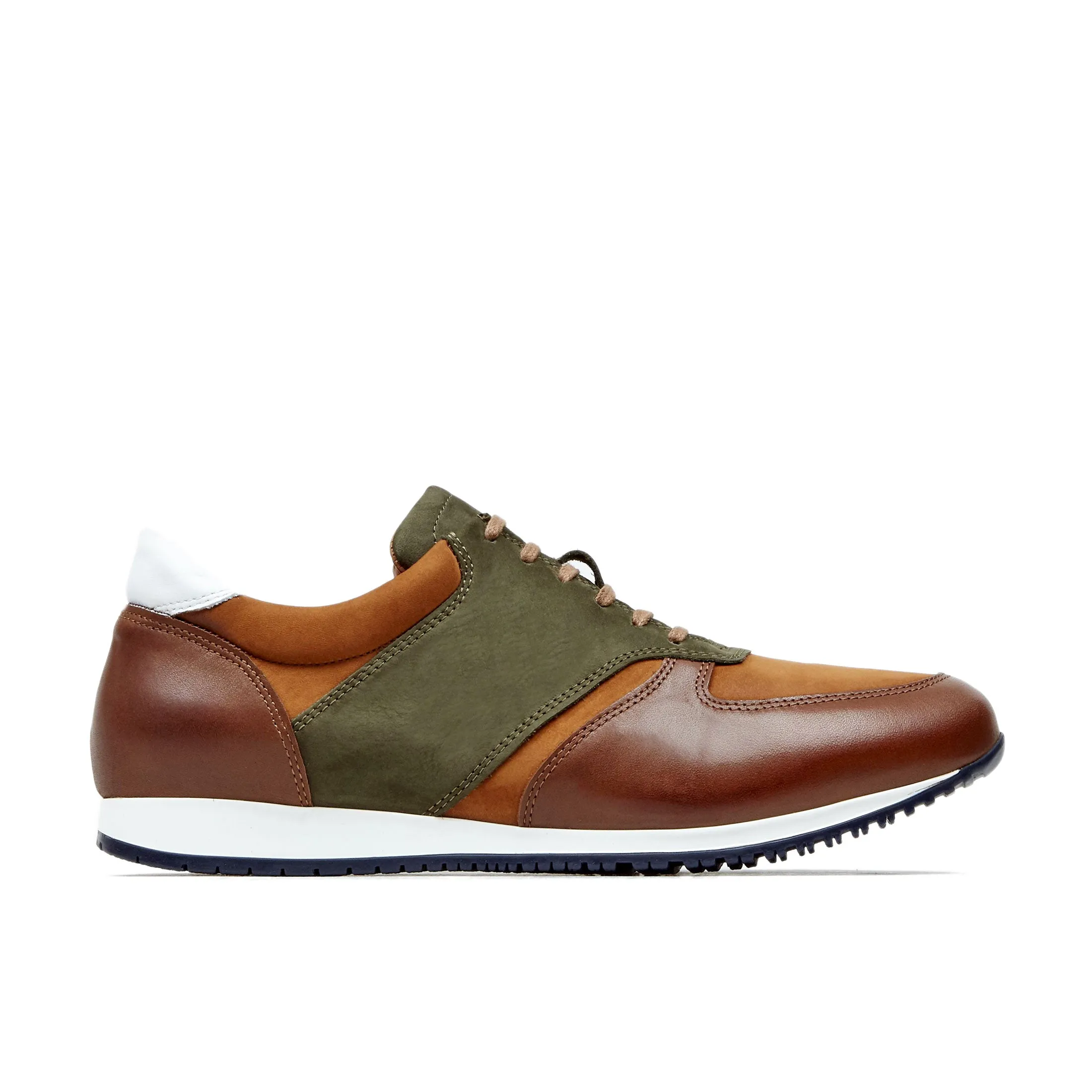 SAN FRANCISCO BROWN - Men's low top leather & suede trainer in brown & green