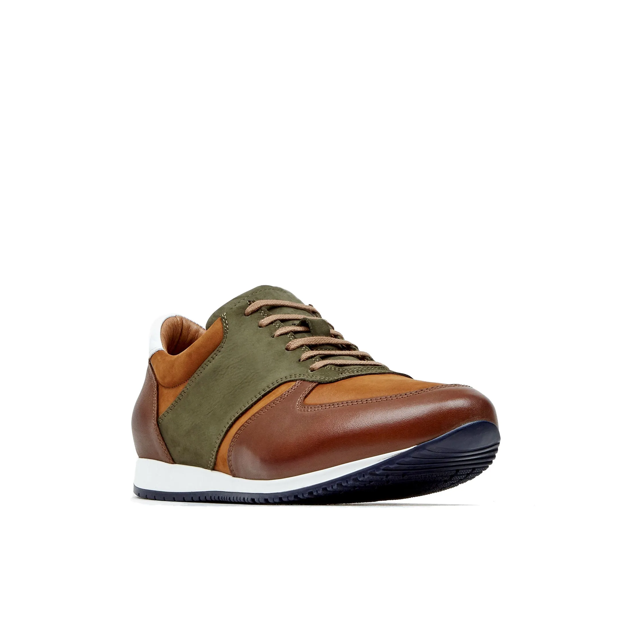 SAN FRANCISCO BROWN - Men's low top leather & suede trainer in brown & green