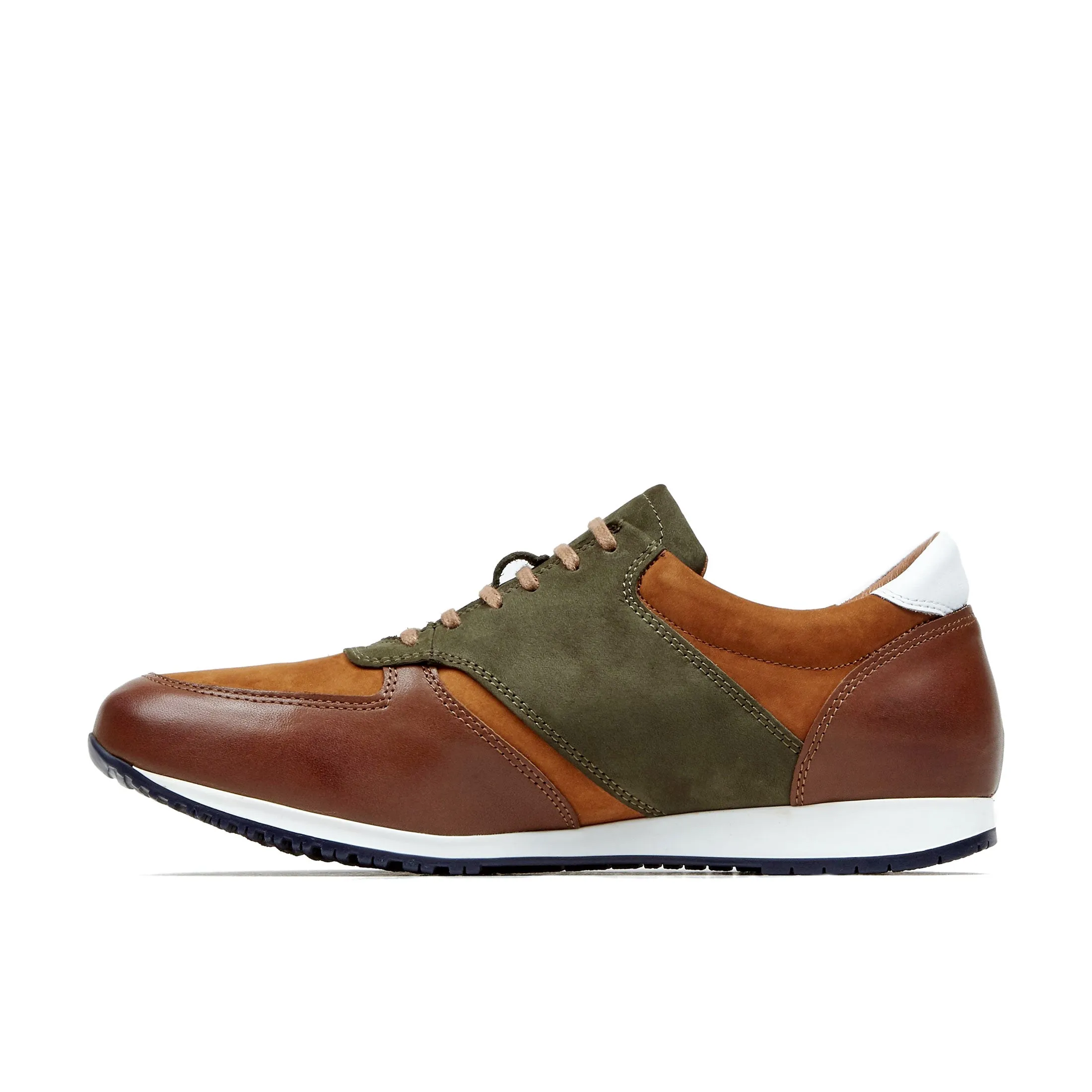 SAN FRANCISCO BROWN - Men's low top leather & suede trainer in brown & green