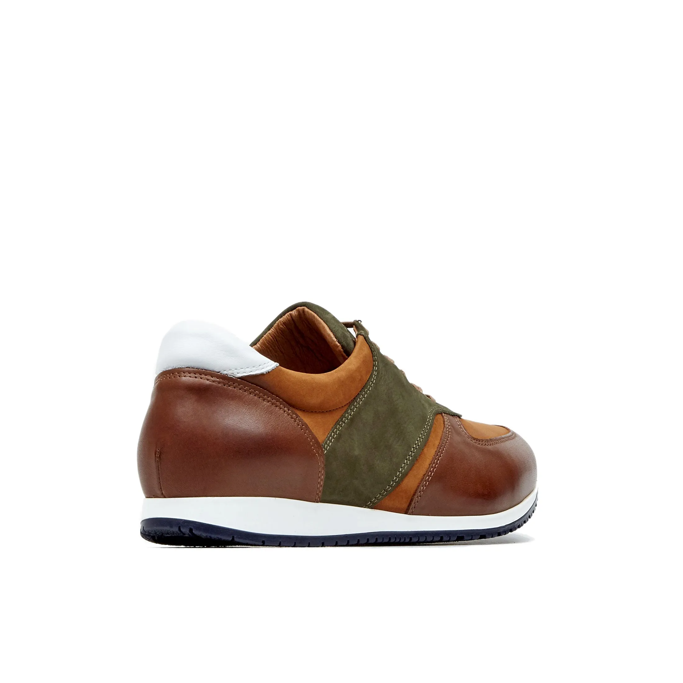 SAN FRANCISCO BROWN - Men's low top leather & suede trainer in brown & green