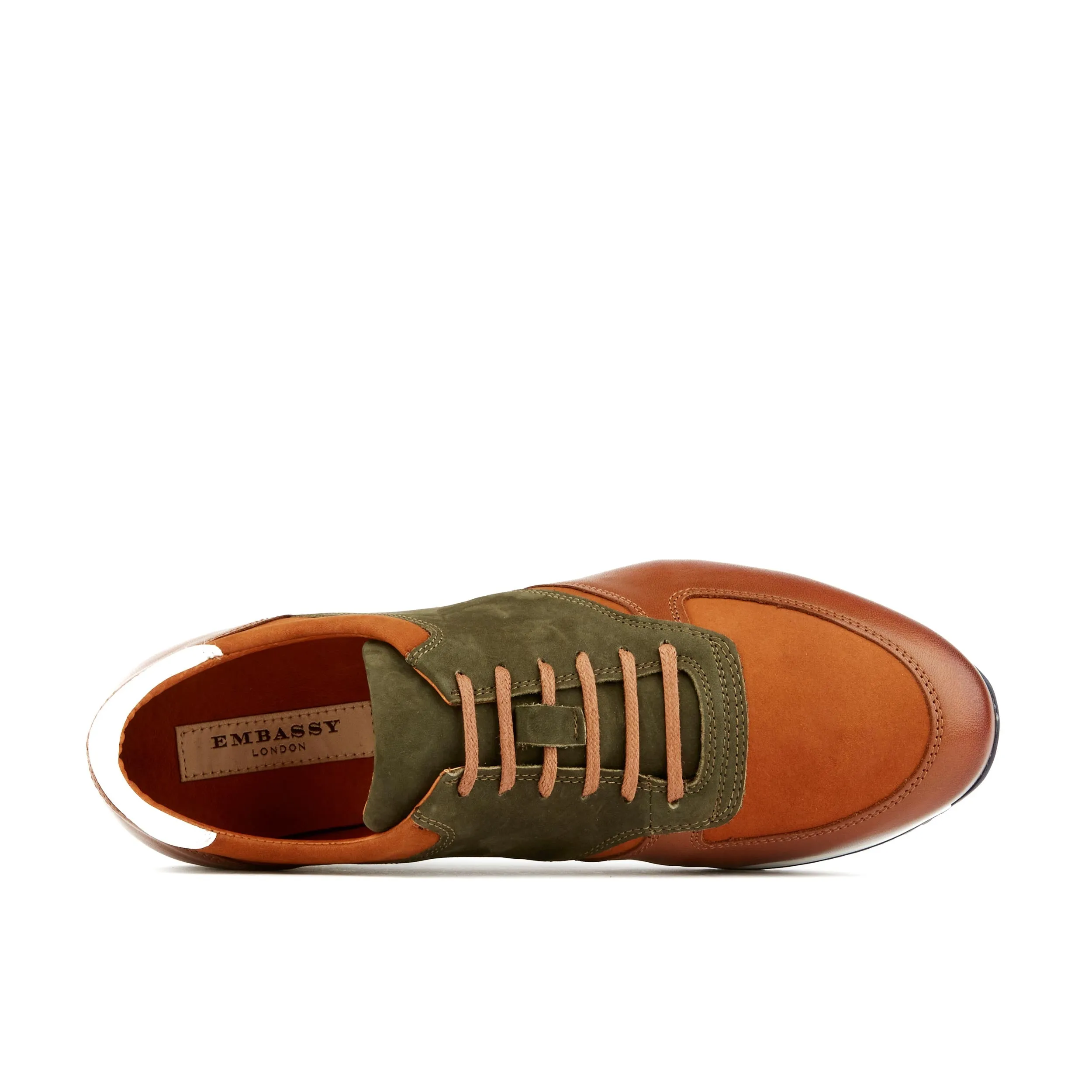 SAN FRANCISCO BROWN - Men's low top leather & suede trainer in brown & green