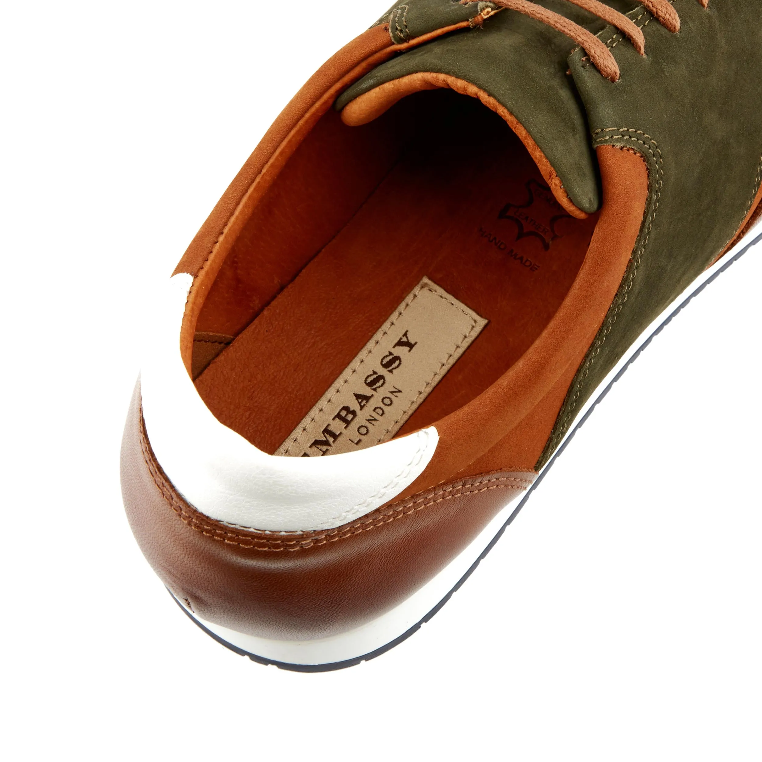 SAN FRANCISCO BROWN - Men's low top leather & suede trainer in brown & green