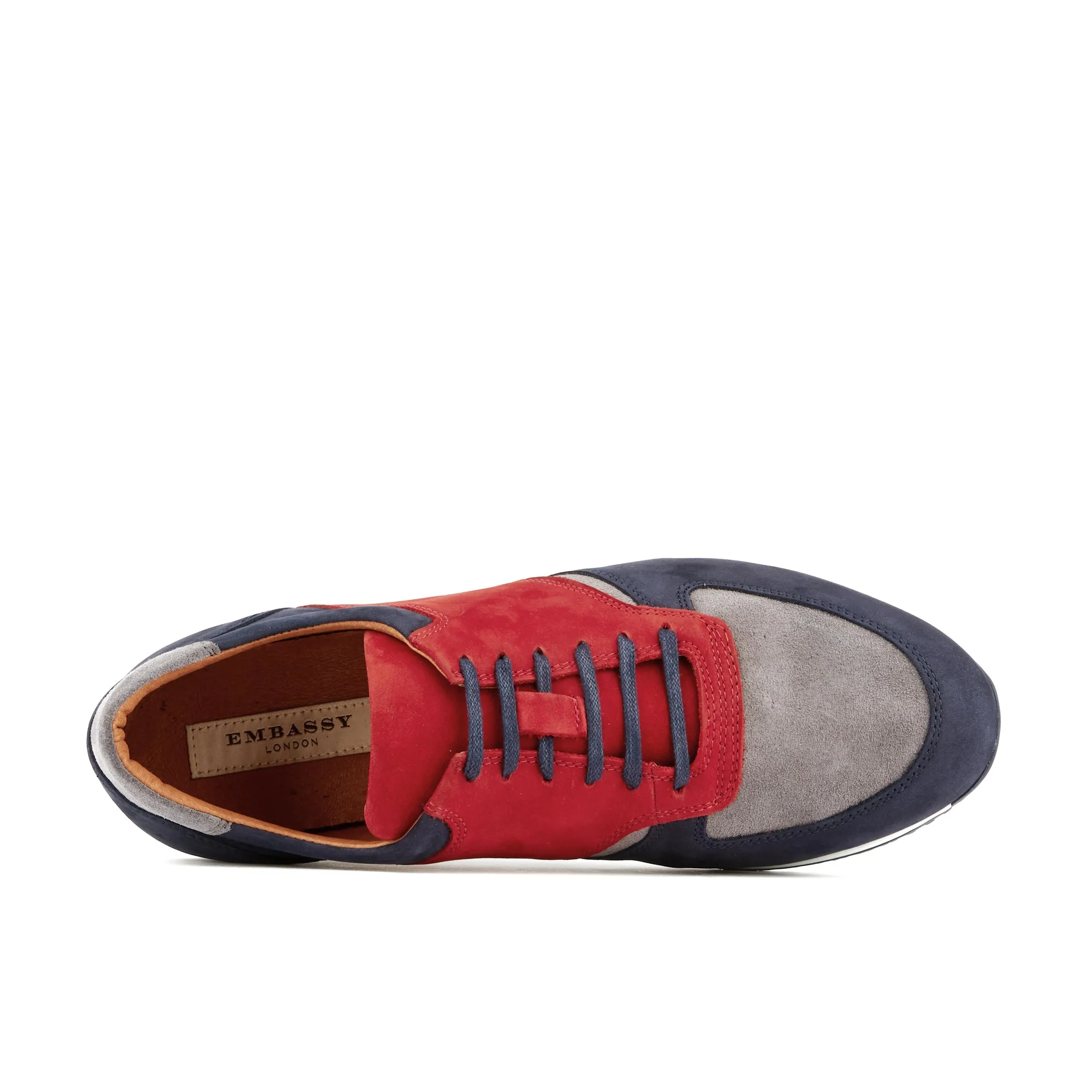 SAN FRANCISCO SUNRISE - Men's low top nubuck leather trainer in red & navy