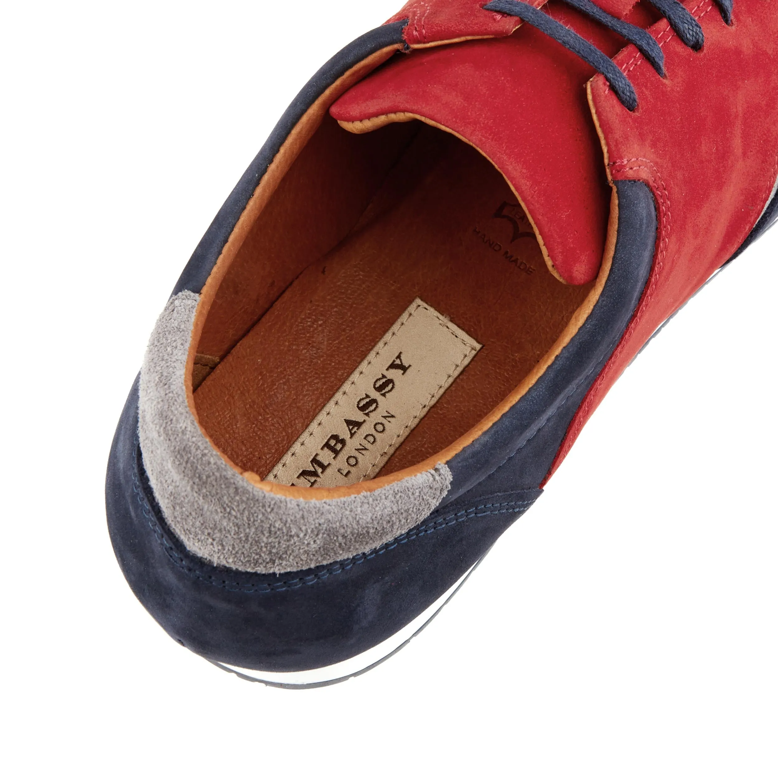 SAN FRANCISCO SUNRISE - Men's low top nubuck leather trainer in red & navy