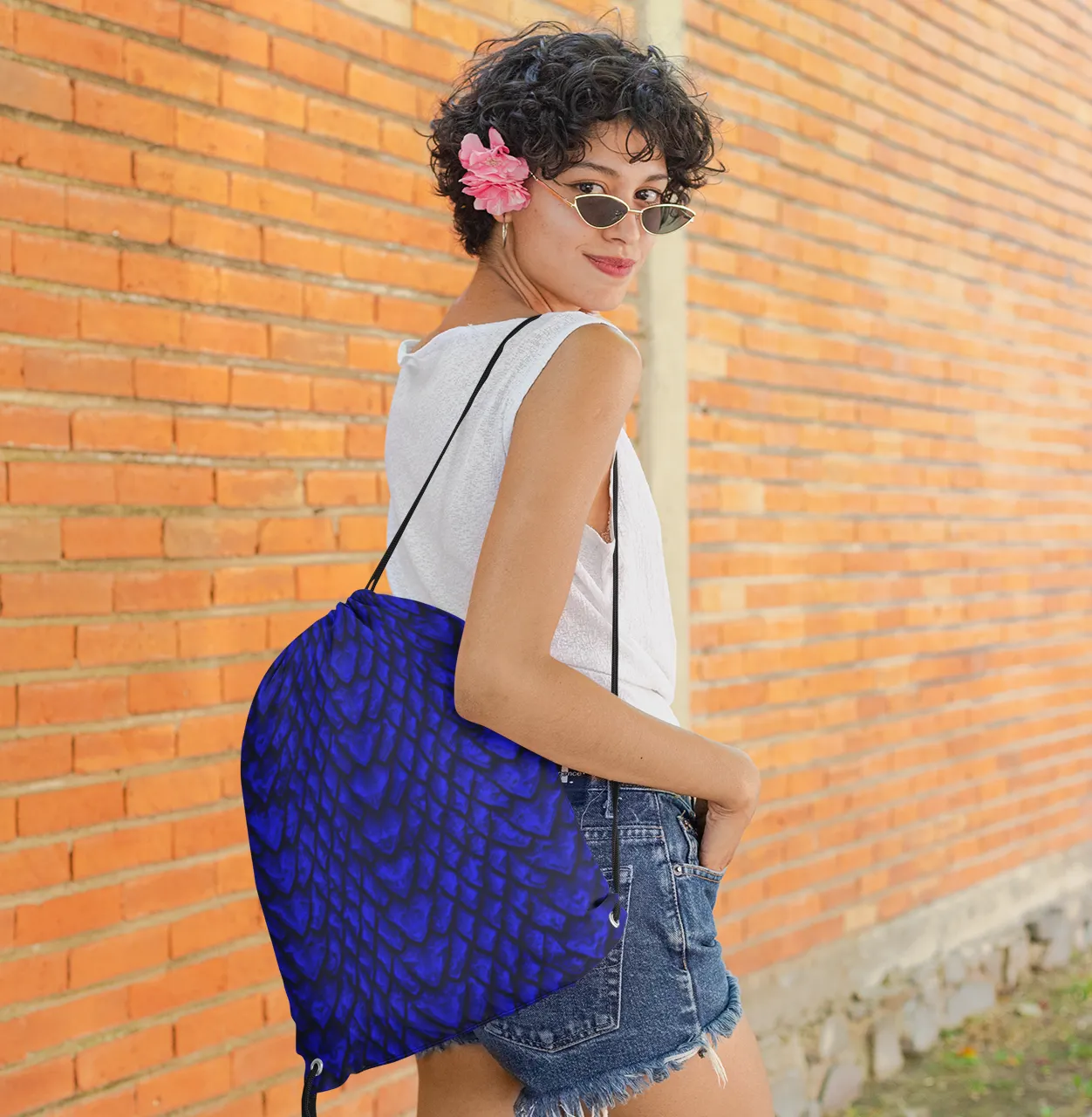 Sapphire Dragon Scale Drawstring Bag