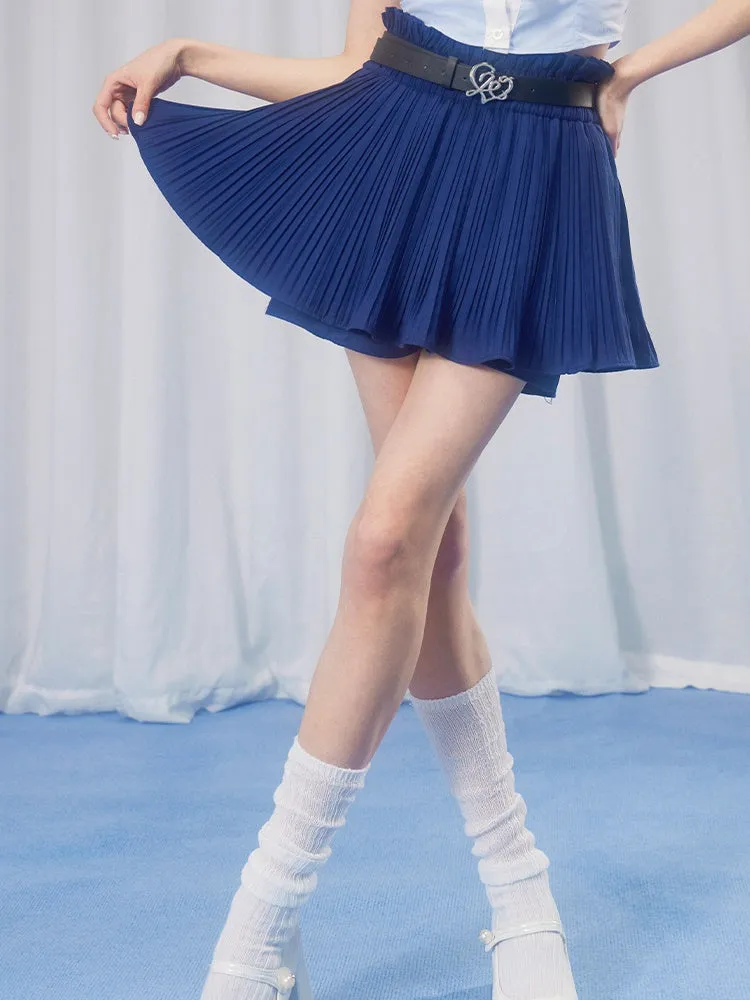 School Girl Puff Sleeve Top & Pleated Skirt