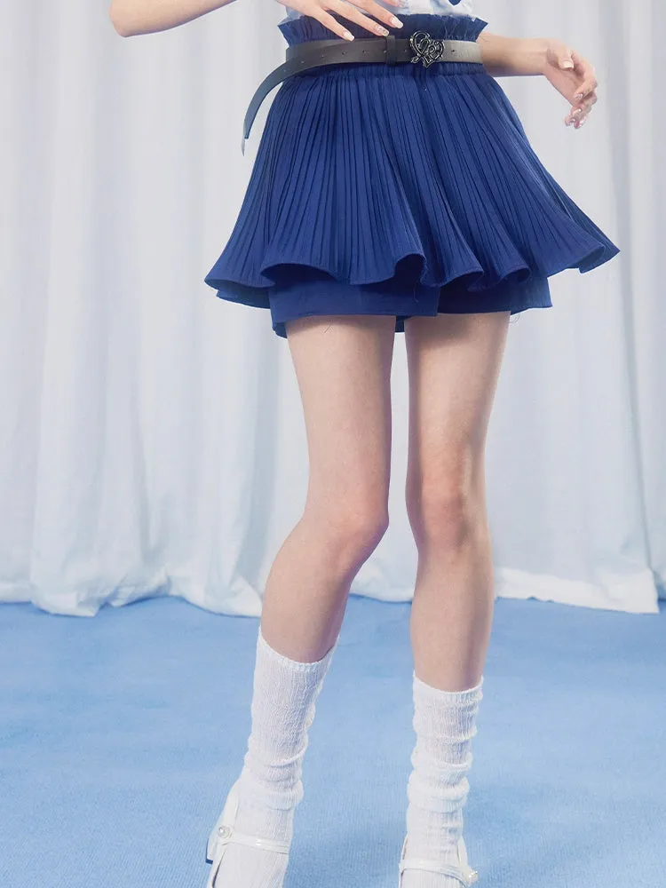 School Girl Puff Sleeve Top & Pleated Skirt