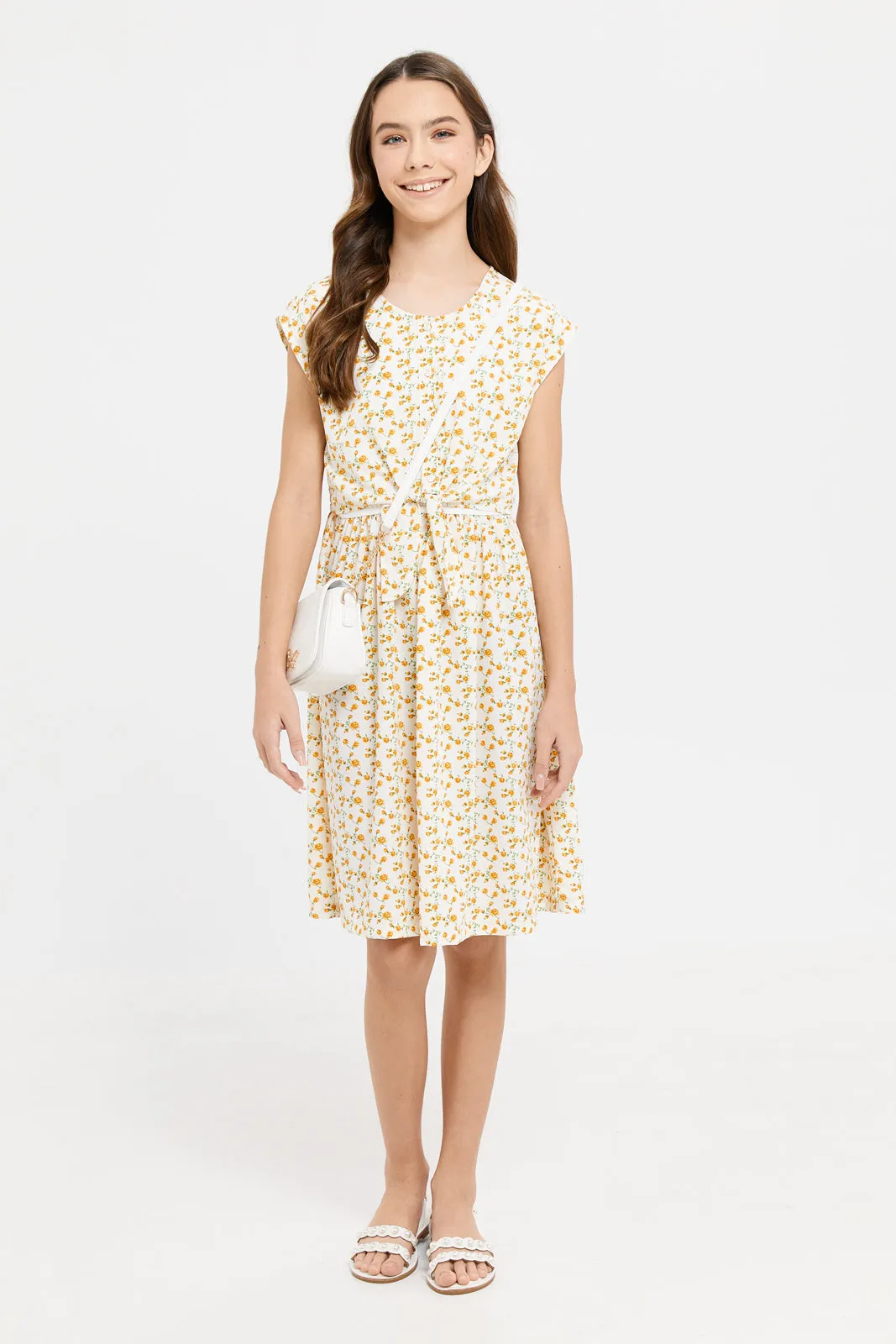 Senior Girls Yellow Floral Printed Dress