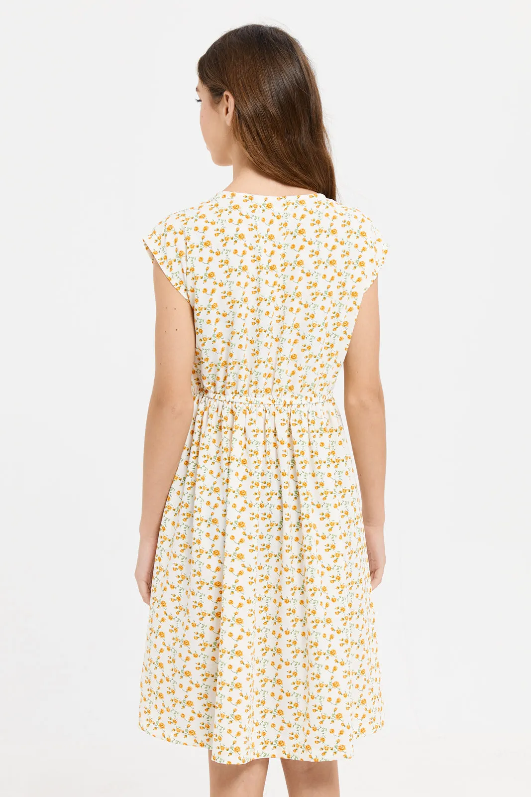 Senior Girls Yellow Floral Printed Dress