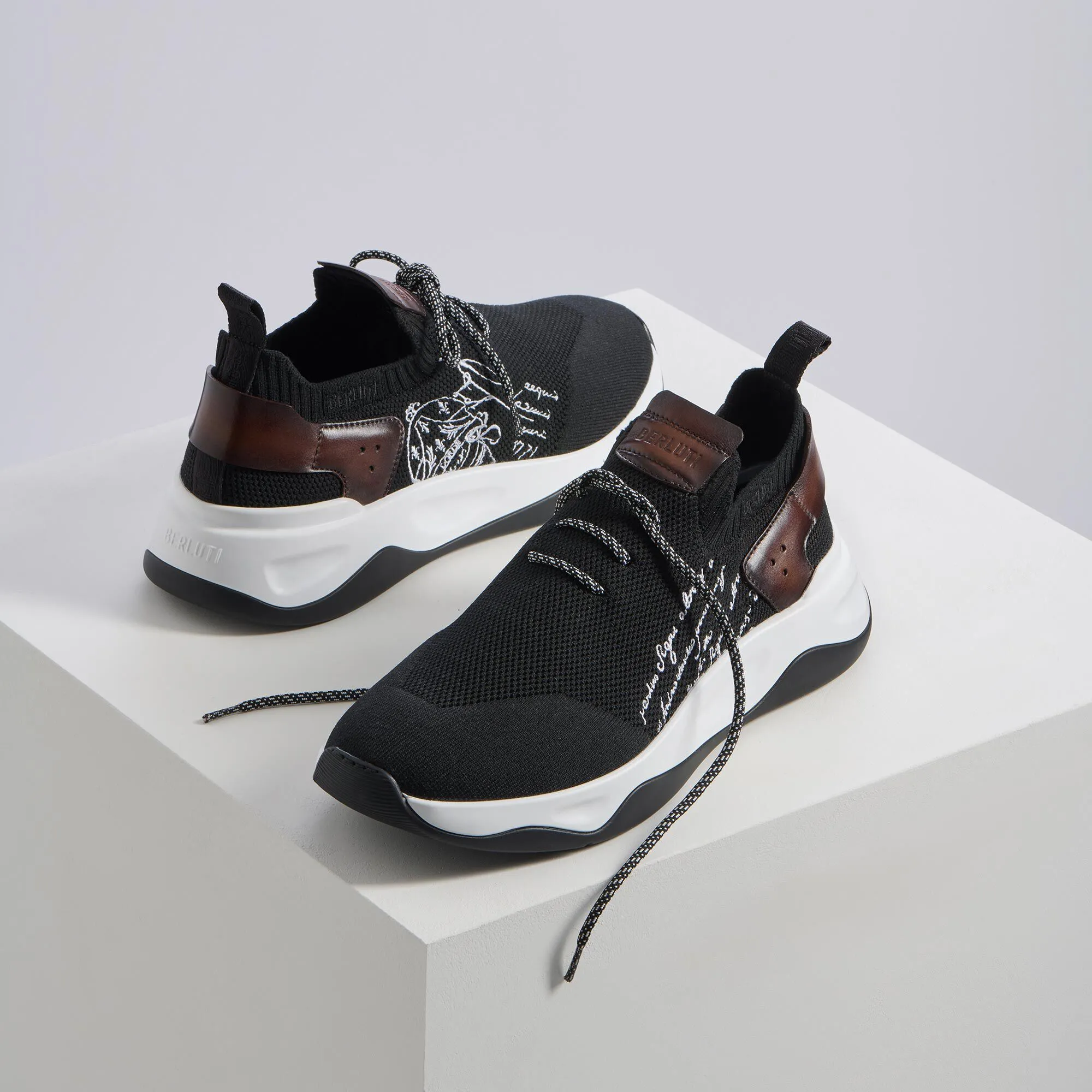 Leather Sneaker with Shadow Knit