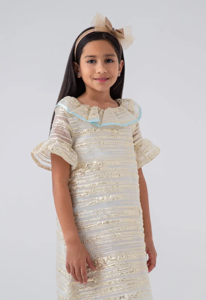 Shiny Party Dress with Pagoda Sleeves