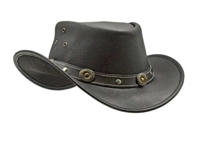 Showerproof Genuine Black Leather Cowboy Western Hat