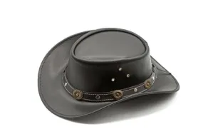 Showerproof Genuine Black Leather Cowboy Western Hat