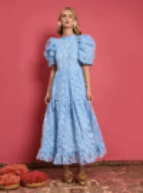 Sky Lily Embroidered Midi Dress Placid Blue