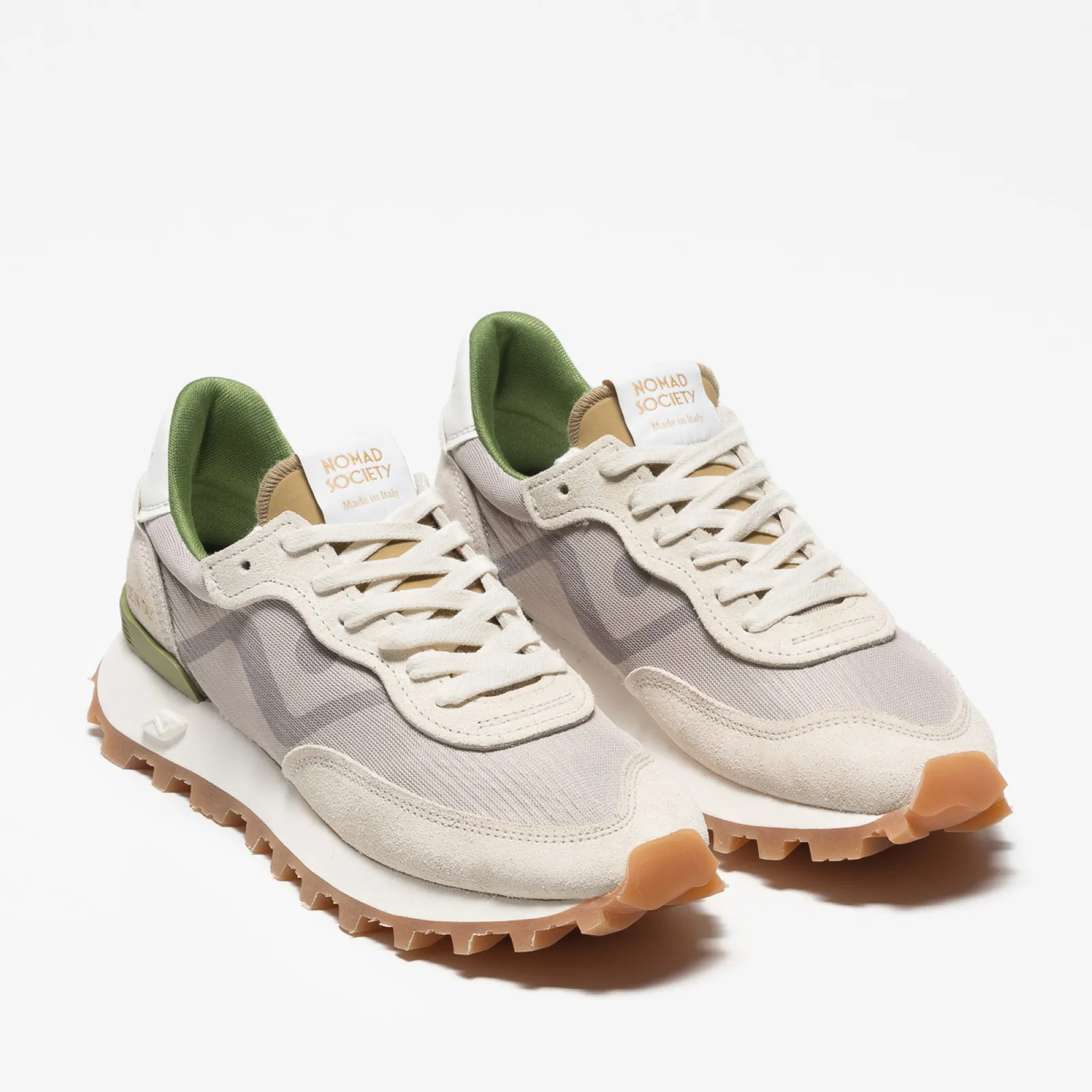 Gray and sand faux leather sneakers - Shop now.