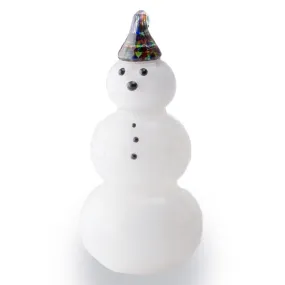 Handblown Glass Decoration of Snowman with Purple Hat