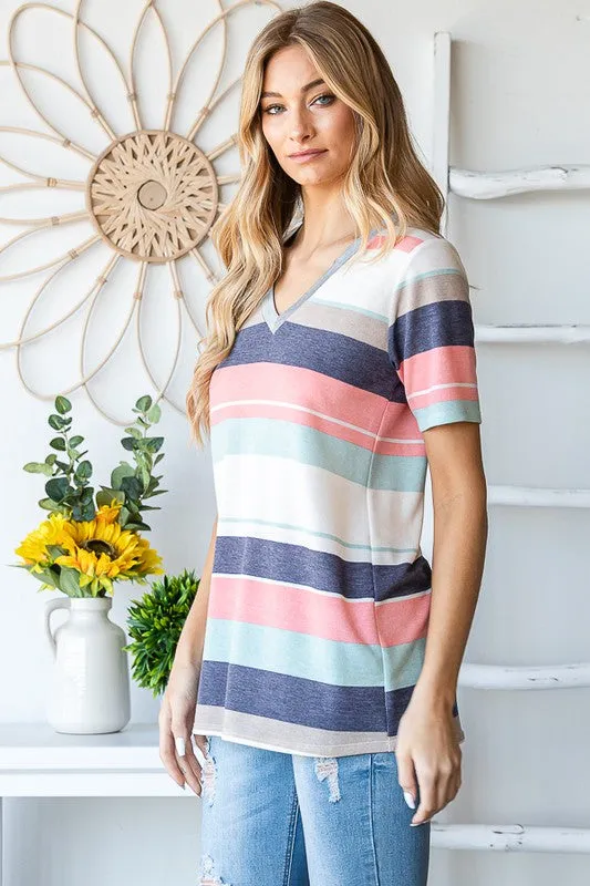 Peach and Mint Stripe Top for Social Occasions